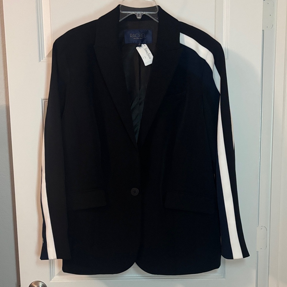 Rachel Roy Black Derby Blazer w/white & blue stripe SZ 18W lined work wear  NWT